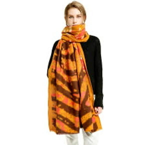 Zebra Print Wool Scarf Mustard Yellow Animal Print Wrap Large Soft Shawl - Picture 1 of 14
